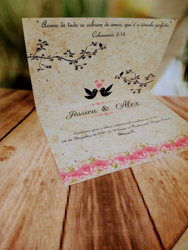 Imagem 3 de 5 de Convite Casamento Rústico Floral -15 Unidades