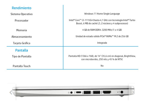 Notebook Hp 14-dq2025la Intel Core I3 4gb Ram + 16gb Optane (Usado)