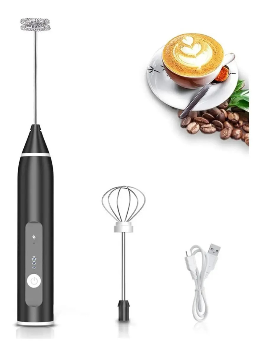 Batidor Eléctrico Recargable 3 Velocidades 2 Puntas Cocina Color Negro