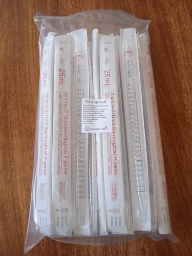 50 Pipetas Serológicas 25 Ml. Desechable. Empaque Individual