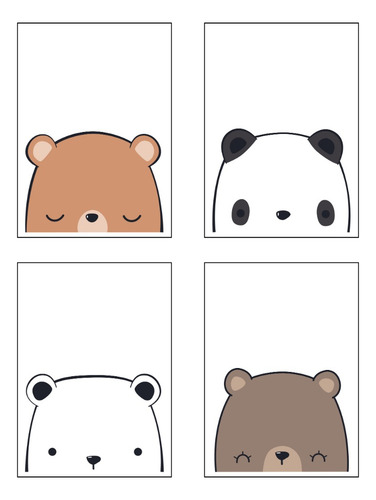 Kit 4 Láminas Decorativas Osos Bonitos Nórdicos