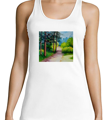 Musculosa Mujer Paisajes Acuarela Senda Del Bosque