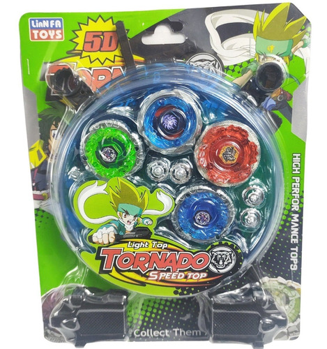 Kit 4 Beyblade Metal Fusion Led Tornado C/arena E 2 Lançador