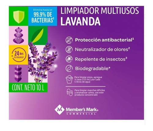 Limpiador De Pisos Aroma Lavanda Member's Mark De 10 Lts