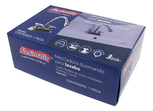 Fleximatic 4522 Mezcladora Duomando Para Lavabo Acabado Cromado Color Plateado