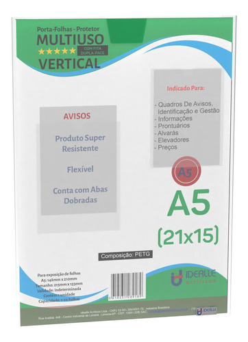 Kit 100 Displays Parede Porta Folha A5 Petg Com Dupla Face