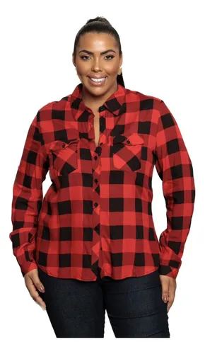 Blusa xadrez vermelha feminina plus best sale size