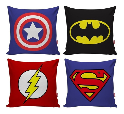 Kit 4 Capa Almofada Decorativa Super Herois Geek Batman Cor Preto Decoração Quarto Sala Divertida Geek Super Heroi