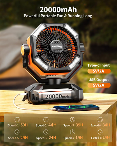 Ventilador De Campamento Coldsky 20000mah C/dos Motores