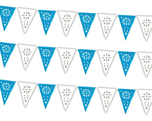 Banderín Papel Picado Plástico, Azul Y Blanco, Paq. 10 Tiras