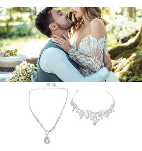 Tiara De Boda De La Novia Corona/ Aretes/ Collar 3 Piezas