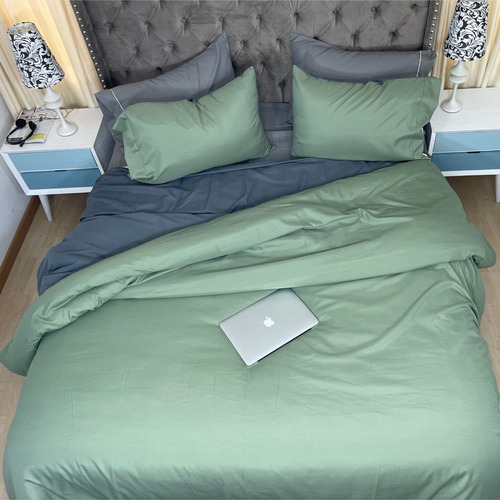 Imagen 4 de 7 de Duvet King Doble Faz Verde Militar- Gris Karytex