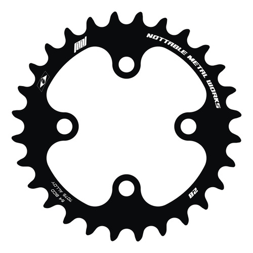 Coroa Nottable Indexada Para Shimano Bcd 64 / 68 Simétrico Cor 28d Preta