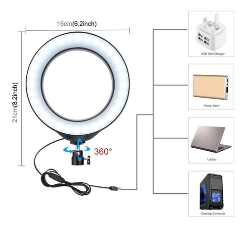 Aro Luz Led  16cm Fotografía Maquillaje Profesional Recoleta