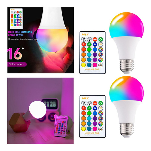 2 Uds Rgb Bombilla Led Cambio De Color Control Remoto