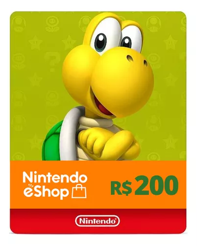 Cartão Nintendo Switch 3ds Wii U Eshop Brasil R$ 200 Reais