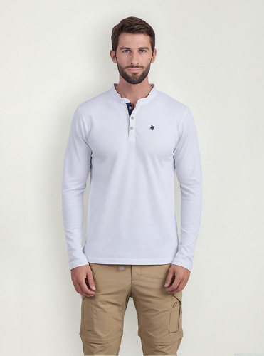 Remera Cuello Mao Con Botones Manga Larga Oxford Polo Club