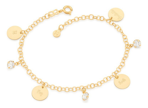 Pulseira Feminina Rommanel Fé, Paz, Sorte E Gratidão 551700 Comprimento 19 cm Cor Dourado Diâmetro 0