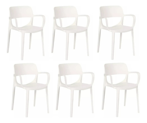 Sillas Comedor Jardin Reforzadas Smile C/ Apoyabrazos Pack 6 Color Blanco