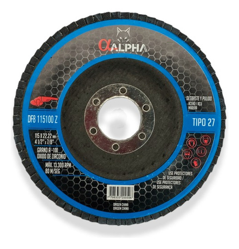 Disco Traslapado Flap 4 1/2 Za100 Azul Alphapro (pack 05und)