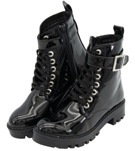 Botin Dama Tendencia Charol Color Negro 22-26