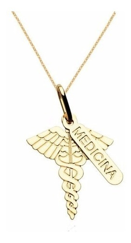 Colar Pingente De Medicina Medica Folheada A Ouro 18k