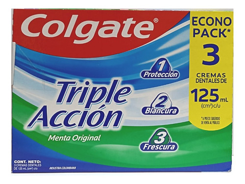 Crema Colgate Triple Acción 3 X125ml - mL a $85