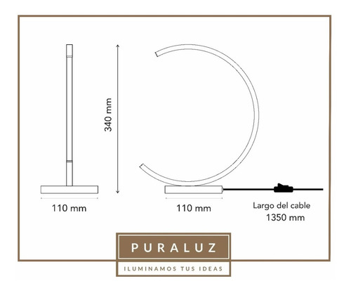Imagen 2 de 6 de Lampara De Mesa Velador Led Diseño Moderno Puraluz Negro
