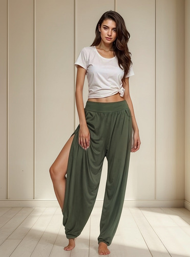 Pantalón Holgado Con Abertura Lateral Ajuste En Tobillo #238