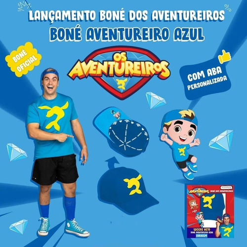 Imagem 3 de 8 de Boné Dos Aventureiros Luccas Neto Oficial Azul Coragem