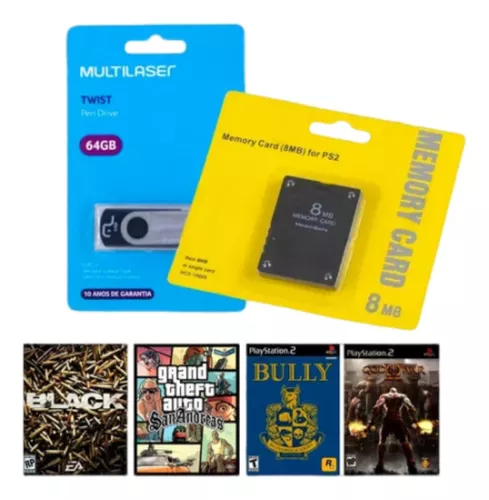 Kit Opl Memory Card Ps2 + Pendrive 64 Gb + Jogos