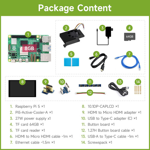 Waveshare Kit De Pantalla, Compatible Con Raspberry Pi 5 8gb