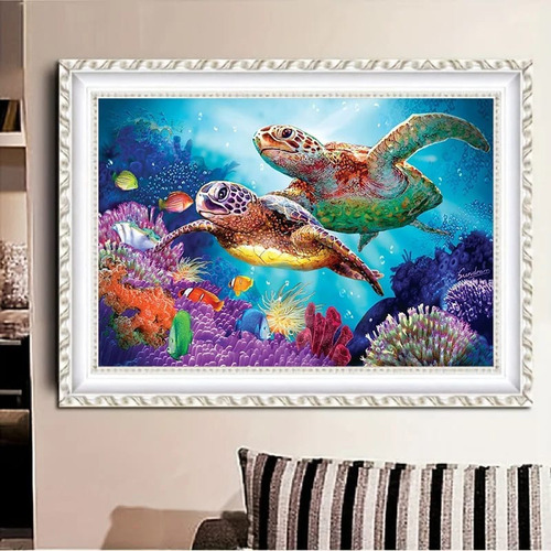 F Kit De Pintura De Diamante 5d Diy Tortugas Marinas 40x30cm