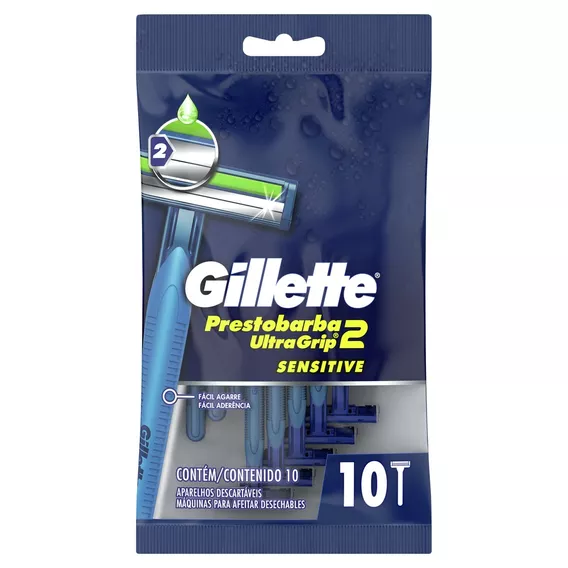 Máquina para afeitar Gillette Prestobarba UltraGrip2 Sensitive descartable 10 u