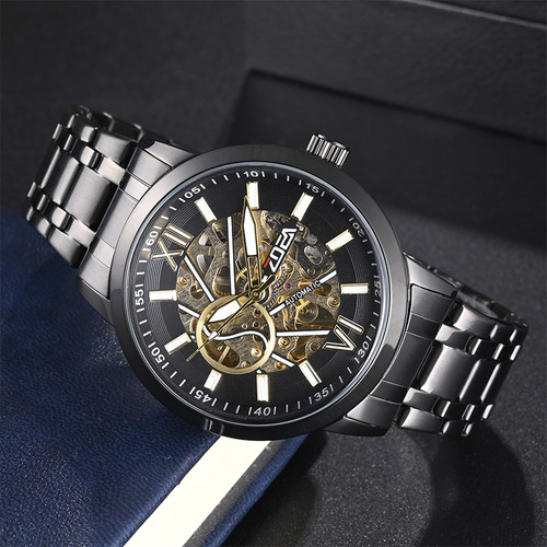 Reloj Zoea Ez8009-h Hombre Negro Acero Mecánico 30m