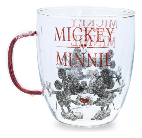 Taza De Vidrio Mickey Y Minnie Con Brillo, Silver Buffalo 14