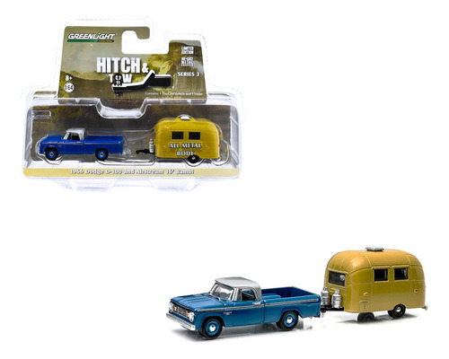 Dodge D100 1966 Con Remolque Bambi Hitch Tow Greenlight 1/64