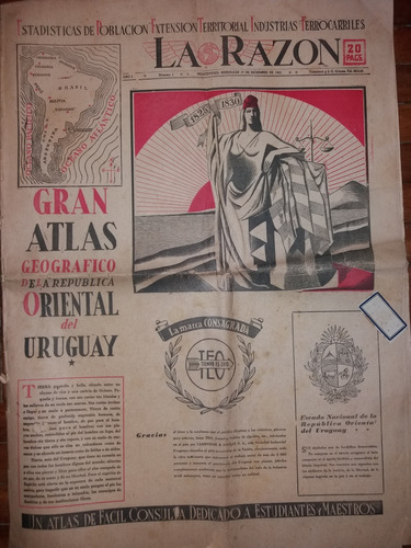 Atlas Geografico Uruguay La Razon Mapas Departamentos  1941 