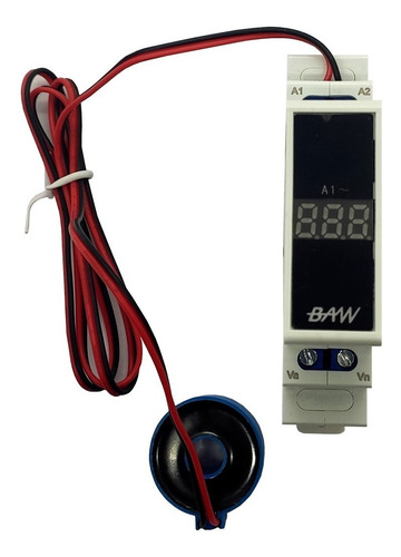 Imagen 3 de 7 de Amperimetro Digital 1 Modulo Din Monofasico 50 Amp Baw Rojo