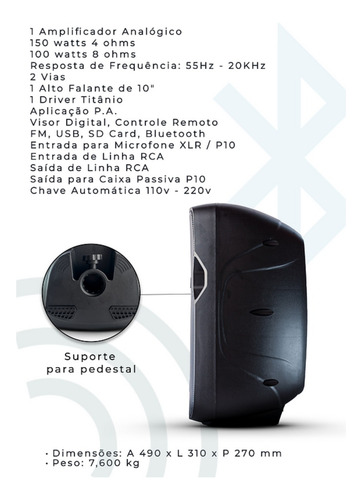 Caixa Acústica 10 Ativa Bluetooth Wls 150w Rms S10 Bivolt