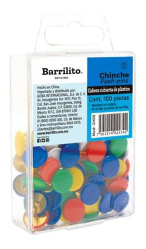 Tachuelas Barrilito Cabeza Plástico Colores 100pzs Ch09 /v