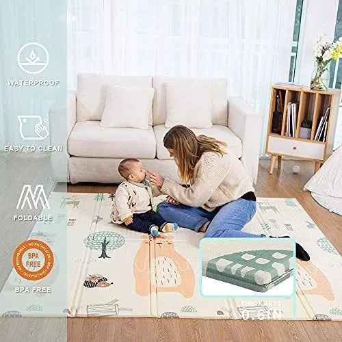 Alfombra plegable para bebé, de gran tamaño, de espuma gruesa para bebé,  alfombra suave, doble cara, impermeable, portátil, para gatear (79 x 71 x  0.4 pulgadas) : : Bebé