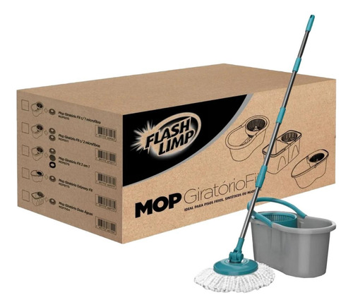 Mop Esfregão Giratório Fit Com Balde E Refil Flash Limp Inox