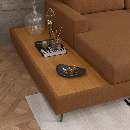 Sofá 322cm Linho Terracota Loft Chaise E Deck Esquerda