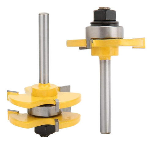 2pcs Router Bit T-shape Router Bit 3-teeth 1/4 Shank