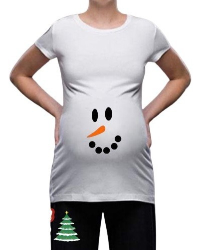 Playera Embarazada Navideña Maternidad Muñeco De Nieve Niño