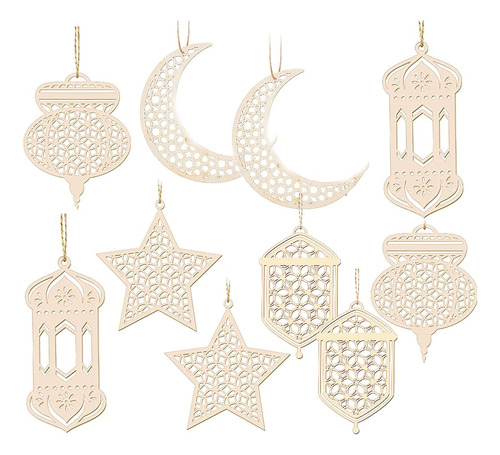 10 Adorno Madera Ramadan Eid Mubarak Decoracion Hueca Luna