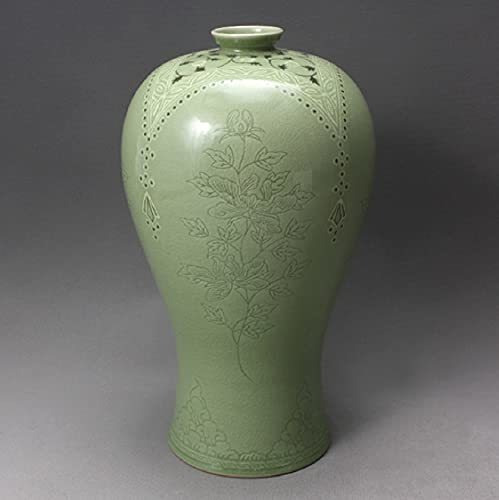 Mellowbreez Jarrón De Cerámica Coreano Celadon Jade Con Flor