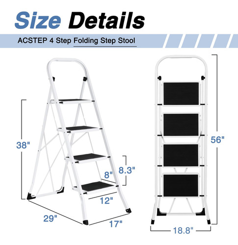 Taburete Plegable De 4 Escalones Con Pasamanos Amplio Y Segu