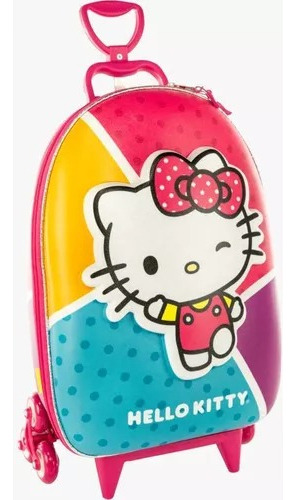 Mochila Escolar Hello Kitty 3d Rodinha Tripla Maxtoy Rosa